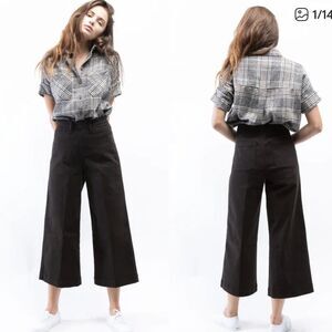 Oat New York High Rise Wide Leg Crop Pant Black Womens 28